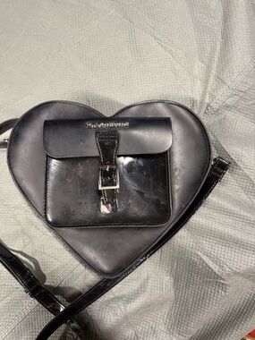 Dr. Martens Black Heart-Shaped Crossbody Bag with Front Buckle Pocket